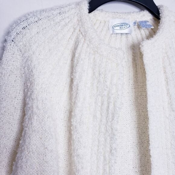 Vintage Northern Isles Cream Knit Open Front Cardigan Sweater Women's Medium - Picture 2 of 9